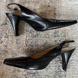 CHANEL #41531 Black Leather Cap Toe Slingback Heels (US 7.5 EU 37.5) – ALL  YOUR BLISS